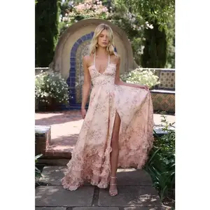 Boho Floral Women's Elegant Temperament Dress Printed Slim Fit Flared Vacation Strap Long Dress Formal Womenswear Workwear Polyester Sleeveless Vneck Bohemian Casual Day Elegance Love Seamless Style Pink