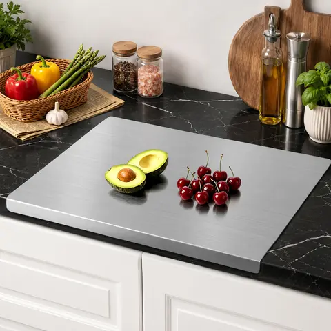 Stainless Steel Rectangular Chopping Board - Anti-Slip Pad, Non-Slip Grip, Countertop Over-Hanging Design, Kitchen Cooking Cutting Board for Dough, Meat，stainless steel cutting board