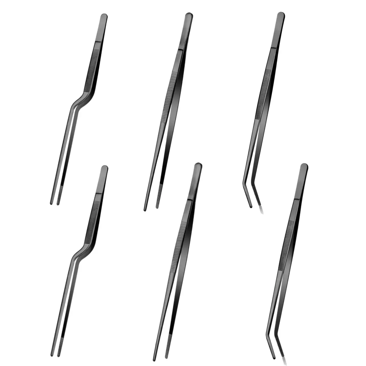 A Set of 6/3 Pcs 12 inch Kitchen Cooking Tweezers,Professional Stainless Steel Food Tongs,Black Long Feeding Tongs,Chef Tweezer Tongs for Cooking,Plating,Decorating and BBQ,Hand Tools Kits