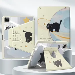 Black Kitten Compatible With Ipad A16 Air 11/13, Mini 7 A17Pro 2024, Air 10.9, Pro 12.9, Air 5/4, 10th/7-9th Gen, Mini 6 360° Rotating Case, Tablet Casing