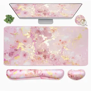 4-in-1 Large Gaming Mouse Pad, Keyboard Wrist Rest Pad & Wrist Support Mousepad Set, Extended Desk Pad Waterproof Desk Mat for Home Office Study Game