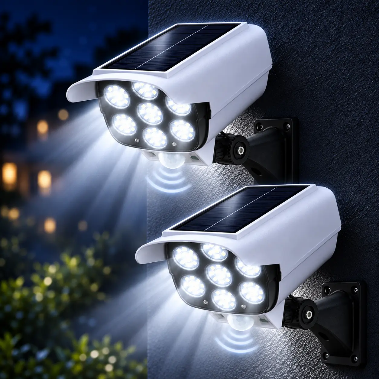 Easy Install 5-Axis Solar Security Light & Fake Camera – 2000 Lumens 77 LEDs Outdoor Motion Sensor Spotlight, Remote Controller, IP66 Waterproof FloodLights for Porch Garden Patio Driveway