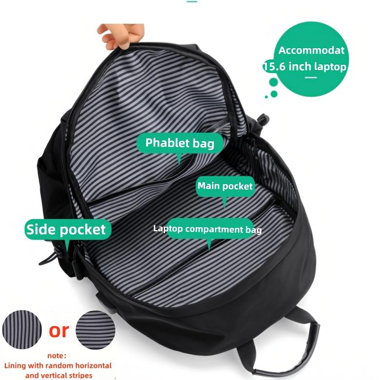 Durable Large Capacity Nylon Backpack | Multiple Compartments, Adjustable Shoulder Straps, Zipper Closure | Travel & Bag for Women, Casual Daypack, Laptop Backpack