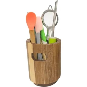 Wooden Utensil Holder Kitchen Utensils Holder & Organizer for Countertop Rustic Farmhouse Style Utensil Pot (Small 11×14.5cm)