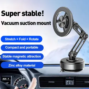 NAIDUN Car Phone Holder for Magsafe,Vacuum Magnetic Phone Holder Stand with Suction Cup - Ultra Long Metal arm & 360° Adjustable Car Phone Mount for All Smartphones,All Car Models