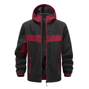 Men’s 100% polyester solid-color lightweight hooded jacket with side stripe design—regular fit, long sleeves, zipper, drawstring, pockets; suitable for sports, running, and autumn outfits.