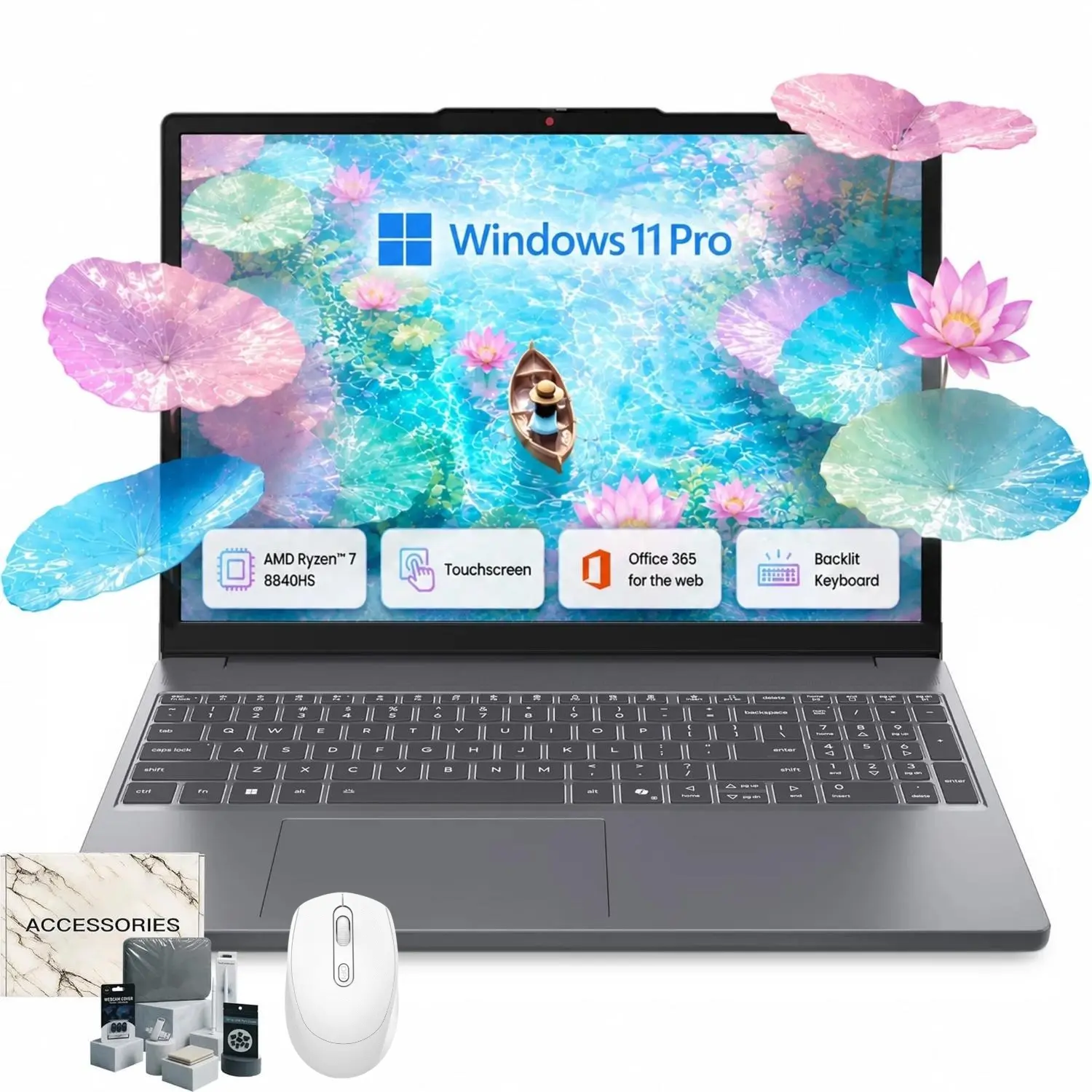 Lenovo IdeaPad Slim 3 15.3" Touchscreen Laptop, AMD Ryzen 7 8840HS, 16GB RAM, 512GB PCIe SSD, Wi-Fi 6, Backlit Keyboard, Webcam, Windows 11 Pro