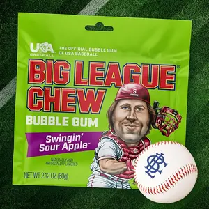 Big League Chew Bubble Gum Swinging Sour Apple, 2.12 oz. Bubblegum Chewing