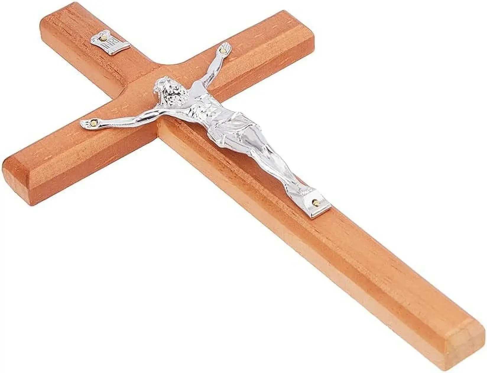 7.95Inch Easter Crucifix Cross Wall Hanging Wood Cross Wall Decor Platinum Wood Cross with Alloy Platinum with Jesus Christ Catholic Wall Art Cross for Religious Church Home Decor Globleland
