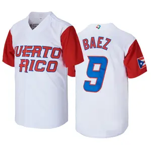 Men’s #9 Baez Puerto Rico White Baseball Jersey, World Baseball Classic Souvenir Jersey Lettered Embroidered , Gift for Game Day, Puerto Rico Jersey, Male Baseball Top tiktokshopspringglowup