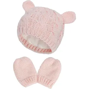 X-KCP02   Unisex Baby Toddler Hat and Mitten Set Winter Knitted Thick Warm Beanie Cap Gloves for Infant Boys Girls