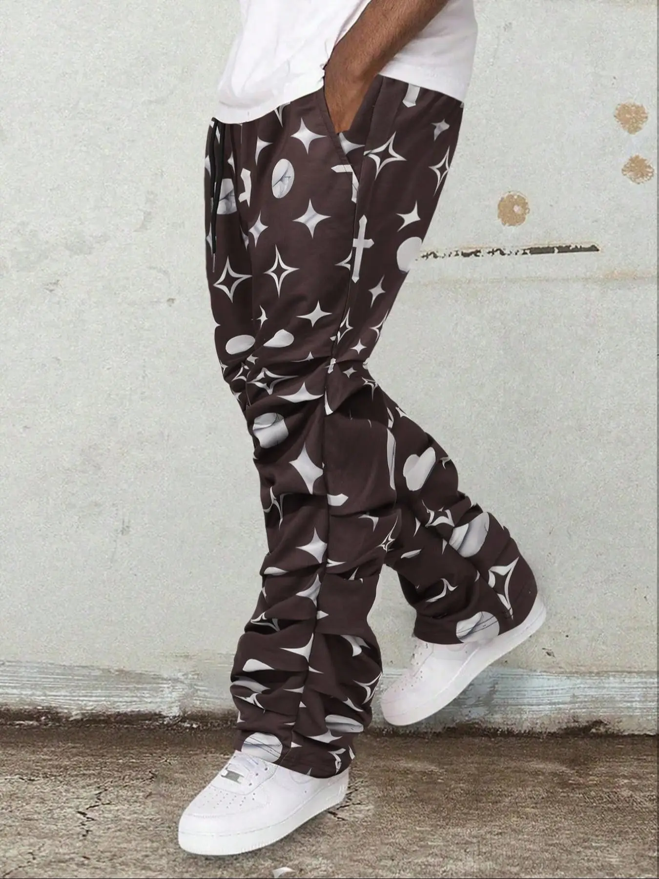 Men's Cross Print Drawstring Waist Pants, Regular Fit Casual Comfy Trousers for Daily Wear, Men's Bottoms for All Seasons, Casual Streetwear Trousers