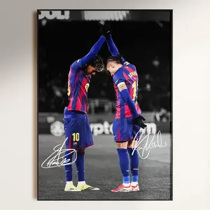 [UNFRAMED] Lamine Yamal & Raphinha Art, Professional Soccer Star Poster, Fan Gift Wall Decor