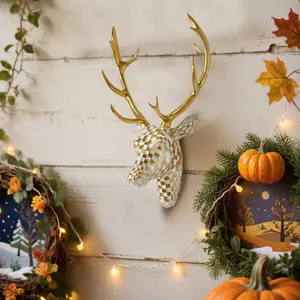 Modern Mosaic Deer Head Wall Decor, Resin Animal Trophy Sculpture Home Decoration, 3D Antler Art Wall Hanging for Living Room and Office