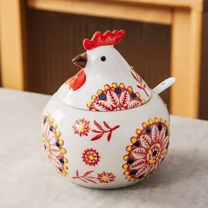 Vintage Glass Rooster Spice Jar, Handmade Unique Lid, Perfect for Kitchen Storage & Display, Adds Mystery to Your Food Storage Room