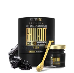 VELTRAVITA Pure Himalayan Shilajit Resin Gold 500 Organic | High Potency 75%+ Fulvic Acid, Humic Acid & 85+ Trace Minerals | Natural Energy & Immune Support for Men & Women | Lab Tested