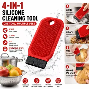 4-in-1 Silicone Cleaning Brush & Scraper - Suitable for cleaning potatoes and apples，Multi-Functional Kitchen ToolAnd household cleaning tools