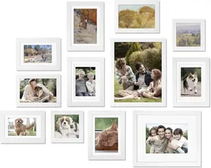 Picture Frame Set 12 Pack, Picture Frames Collage Wall Decor with Two 8x10, Four 5x7, Four 4x6, Two 4x4, Photo Frames for Wall and Tabletop, Made of Solid , Covered by Plexiglass, White