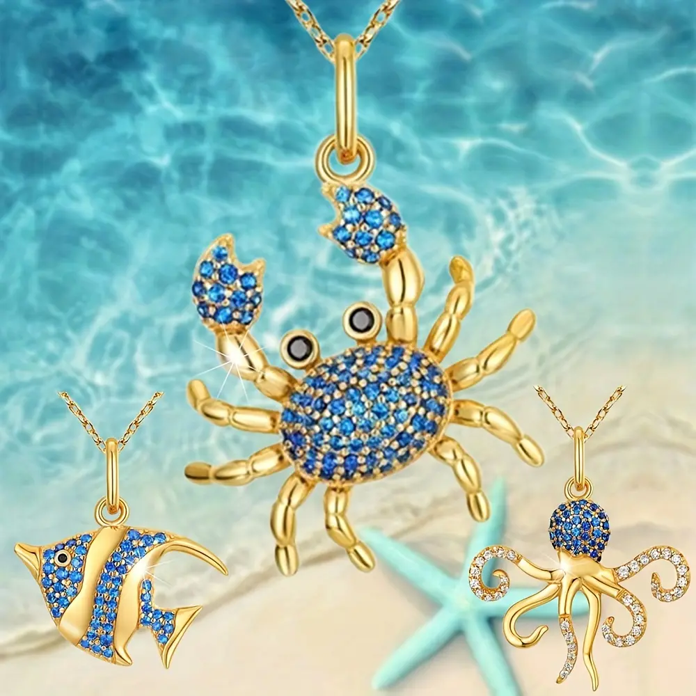 Women's 1Pc Ocean Animal Pendant Necklace - Creative Octopus/Crab/Butterflyfish Design, Exquisite Jewellery Accessory, Gift for Loved Ones, Ocean Animals, Daily Wear, Includes Pendant, One-Piece