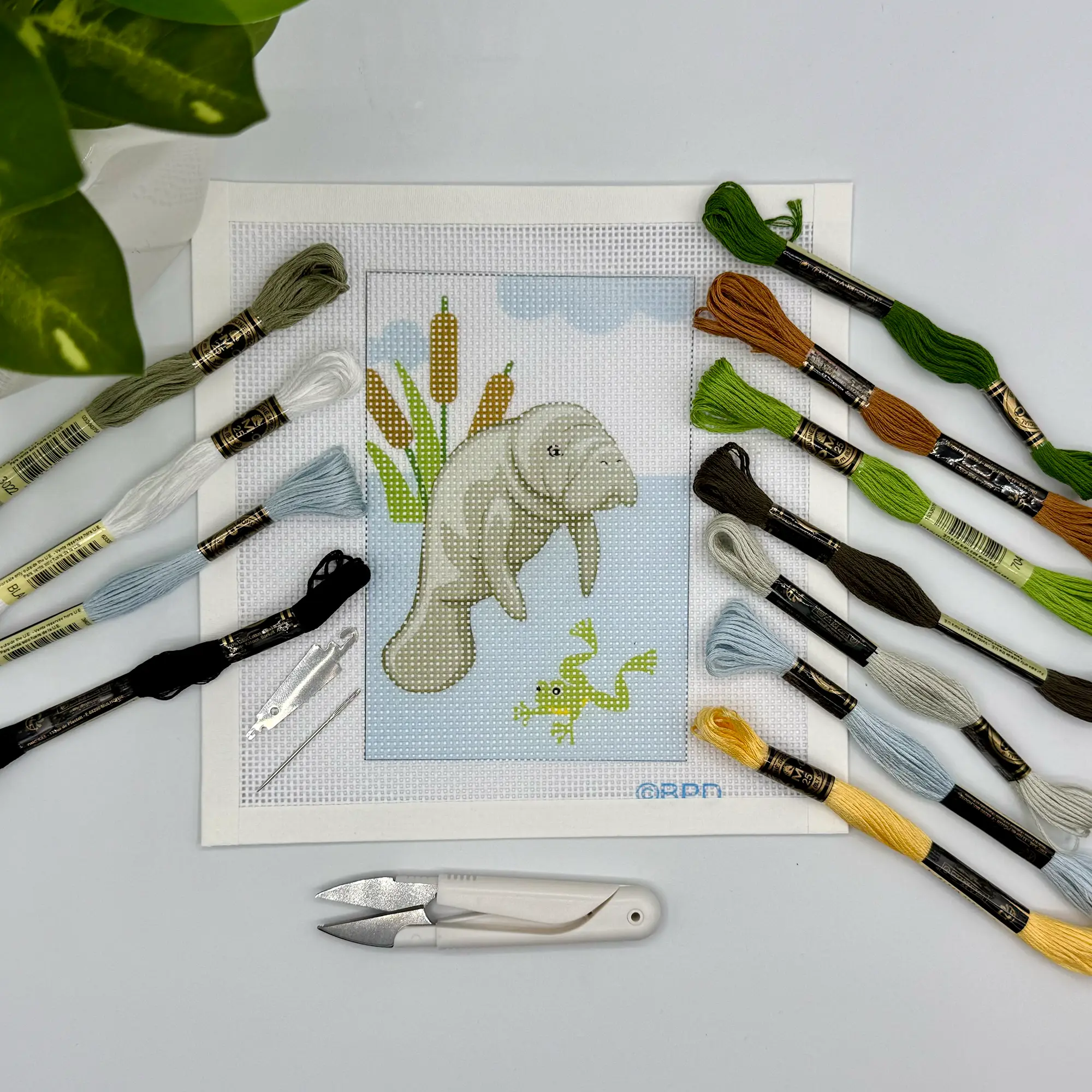Manatee (with frog) Needlepoint Kit