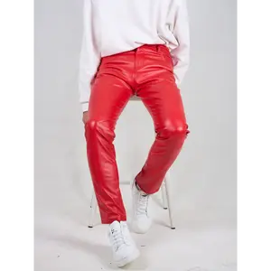 [Popular Choice] Men's Slim-Fit Blue Faux Leather Pants with Pockets - Stylish & Comfortable, Easy-Care PU Material for Casual Attire in Spring Summer