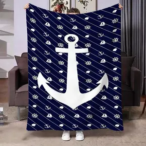 Nautical Fishing Hook Print Blanket, Holiday Gift Throw for Living Room Bedroom Decor, Sofa Chair Office Nap Use