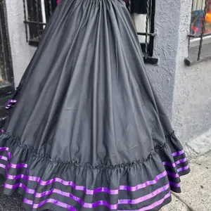 2 piece set Folklore Mexican Solid  skirt and blouse Womenswear day of the dead