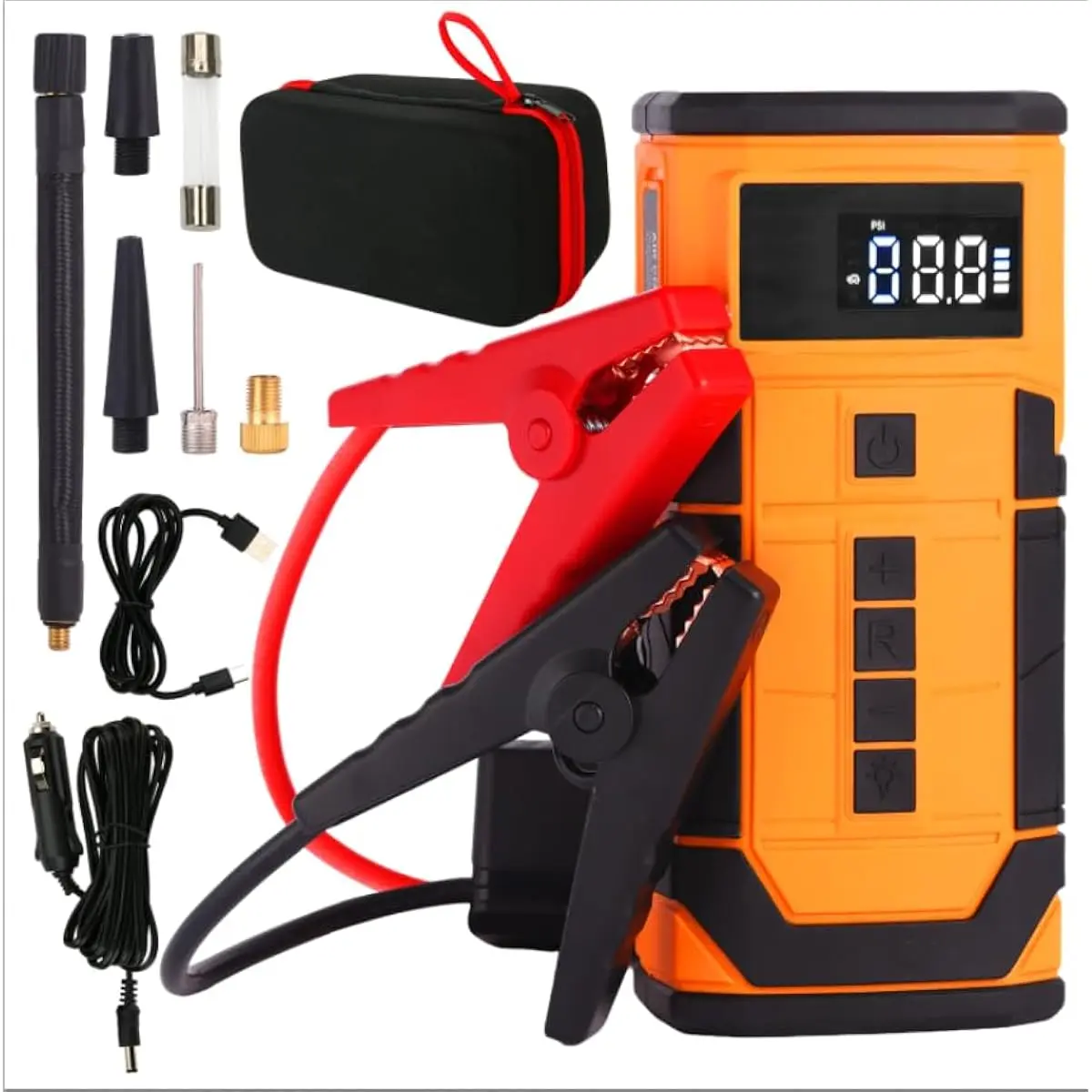 DIBMS Car Jump Starter with Air Compressor, 3000A Car Battery Jumper Starter Portable (9.0 Gas/6.5L Diesel) with 150PSl Digital Tire Inflator Portable Car Jump Box with Jumper Cables, Charger, LED Light