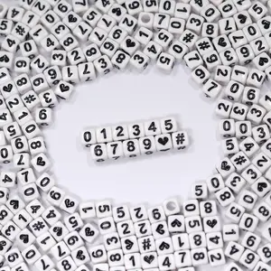 500 count  Number Beads for  Making, DIY Necklaces, Key Chains, Bracelets (6x6 Square, White)