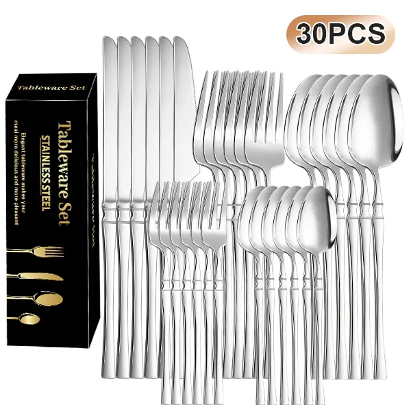 30‑Piece Stainless Steel Flatware Set, Service for 6, Cutlery Set with Knives Forks Spoons for Home Daily & Party Use