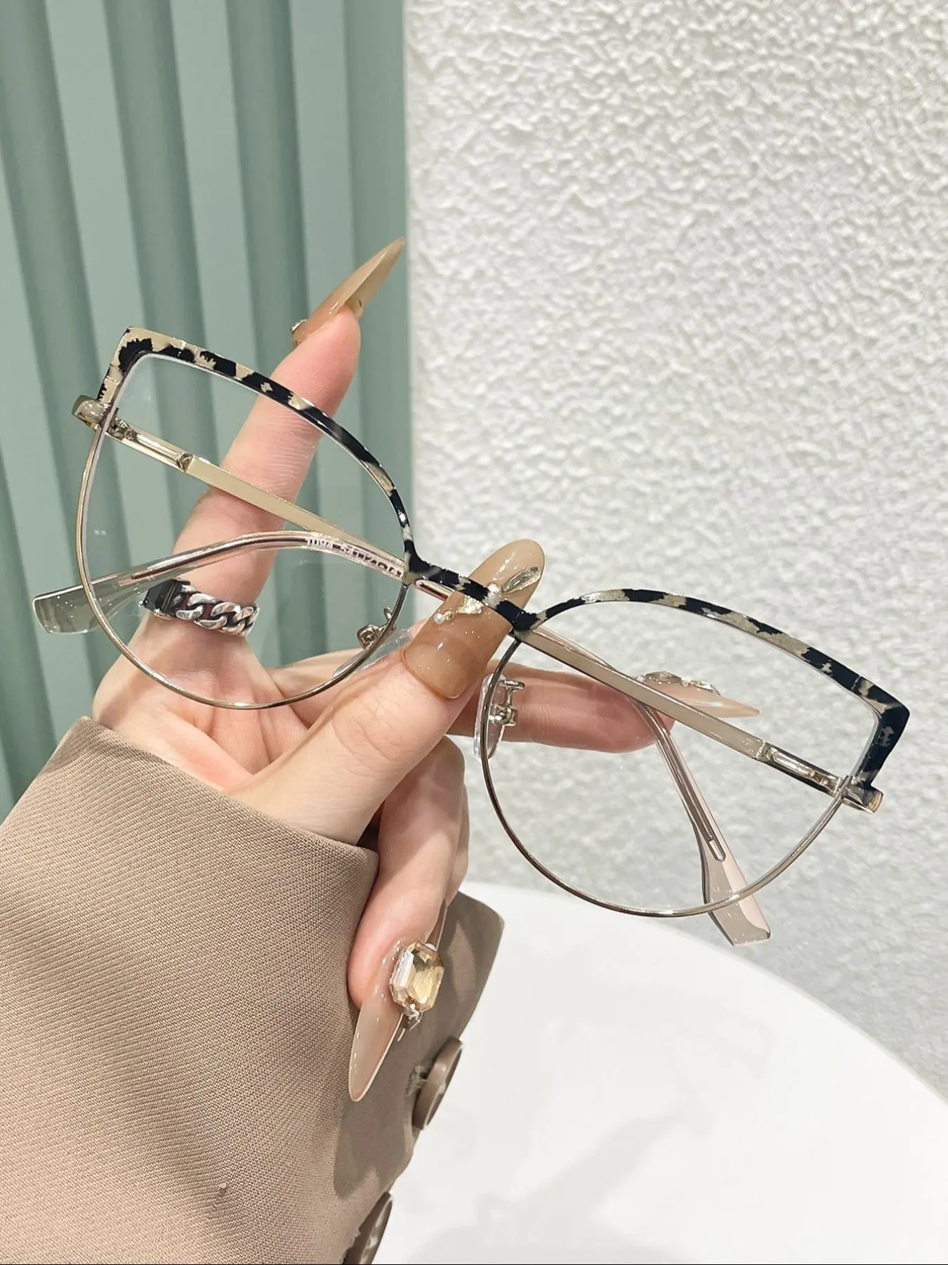Vintage Semi-rimless Frame Anti-blue Light Eyeglasses, Fashion Eyeglasses for Women & Men, Fashion Eyeglasses for Work, Daily Clothing Decor, for Student Daily Use, Leopard Pattern Eyeglasses, Stylish Square Frames, Vintage Style Eyeglasses