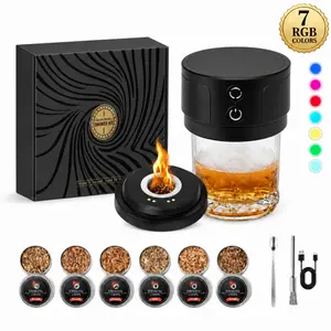 【Father's Day Gifts】Rechargeable Portable Electric Whiskey Smoker Kit with RGB Lighting, No Butane Needed, 6 Wood Chips Included, Old Fashioned Cocktail Smoker for Men