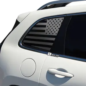 American Flag Quarter Window Decal for Jeep Cherokee 2014-2023 – Precut Matte Black Vinyl