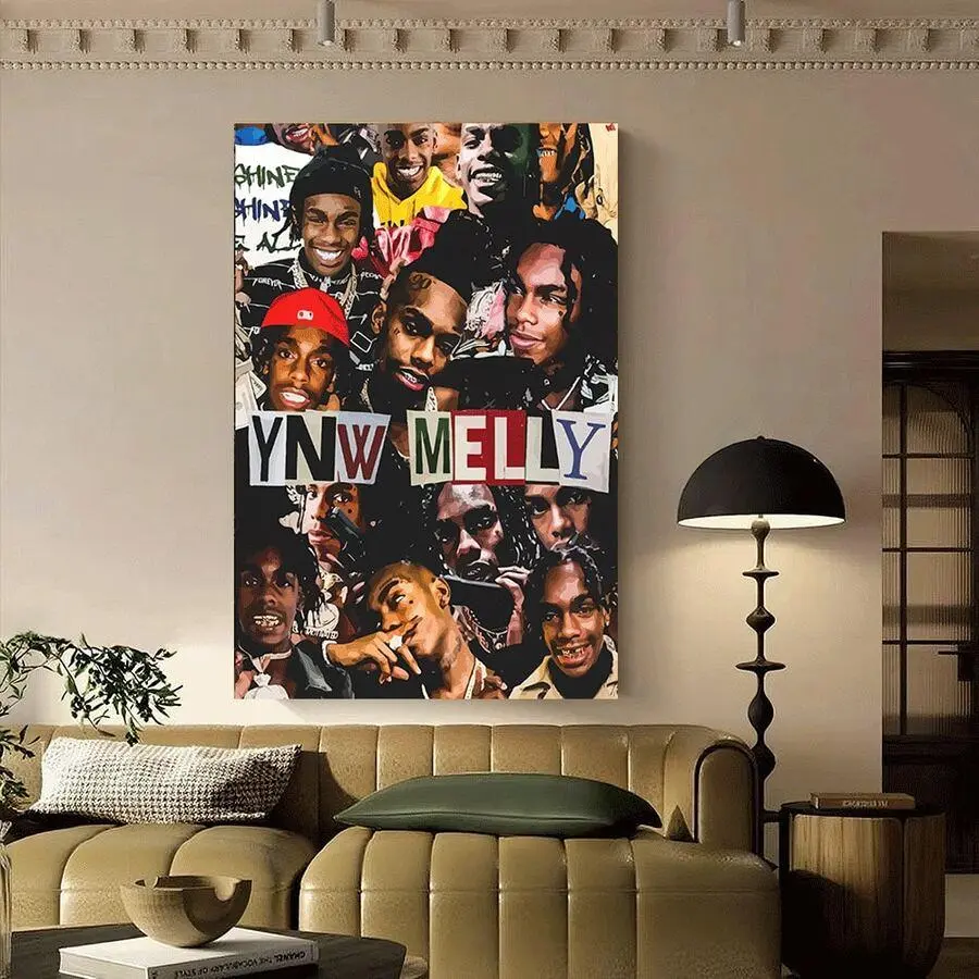 YNW Melly Rapper Collage Canvas Poster - Artistic Layered Hip-Hop Photo Print, Lightweight, Wood Frame Option, Hanging Wall Art for Bedroom, Kid Room Decor, 12x18inch (30x45cm), Framed & Unframed Available, Decoration