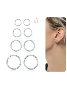 8Pcs 20G-18G-16G-14G Stainles Steel Clicker Ring Seamless Lip Nose Daith Cartilage Helix Tragus Hoop Ring Nose Rings Hoops