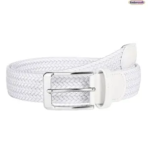 "Men's Elastic Braided Golf Belt with Pin Buckle – Adjustable Canvas Jeans Belt for Comfort & Style, No Punch Design, Perfect for Casual & Sporty Outfits", Braid-Wrapped Men's Belts, Buckled Men's Belts