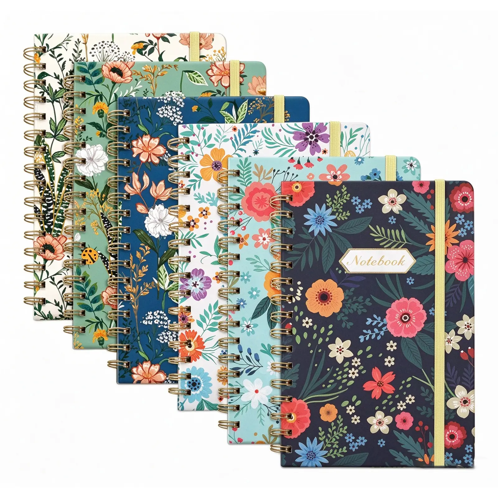 Women's Floral Hardcover Spiral-Lined Journal, College-Ruled Aesthetic Notebook for Work & Writing (160 Pages, 8.5in x 5.7in) - Festive Gift for Home & Party Use