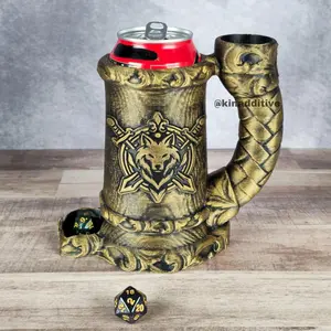 Druid Wolf Crest Dice Tower Mug Can Koozie - Table Top Gaming Cup for 12 oz Cans - DND Gaming Accessory Reusable