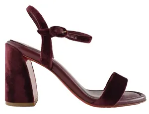 Christian Louboutin Miss Jane Sandal 85 Brownie Burgundy Red Ankle Strap Block Heel Sandal