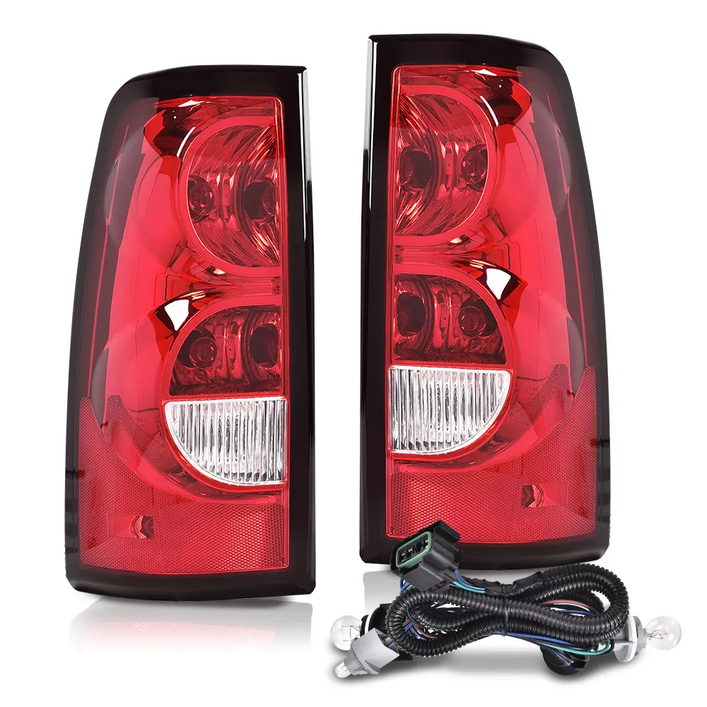 Red LED Tail Light Assembly with RedSmoke Lens & Harness, Auto Accessories Fit For Chevy 2003-2006 Silverado 1500,2500,3500 Including 3rd Brake Lamps Autos Truck Dynamic Taillight