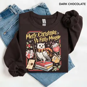 Merry Christmas Ya Filthy Vintage Sweatshirt Retro Wizard Holiday Sweater Wizard Christmas Crewneck Gift For Fans