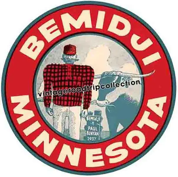 Vintage Bemidji Minnesota MN  Paul Bunyan  bumper sticker travel decal