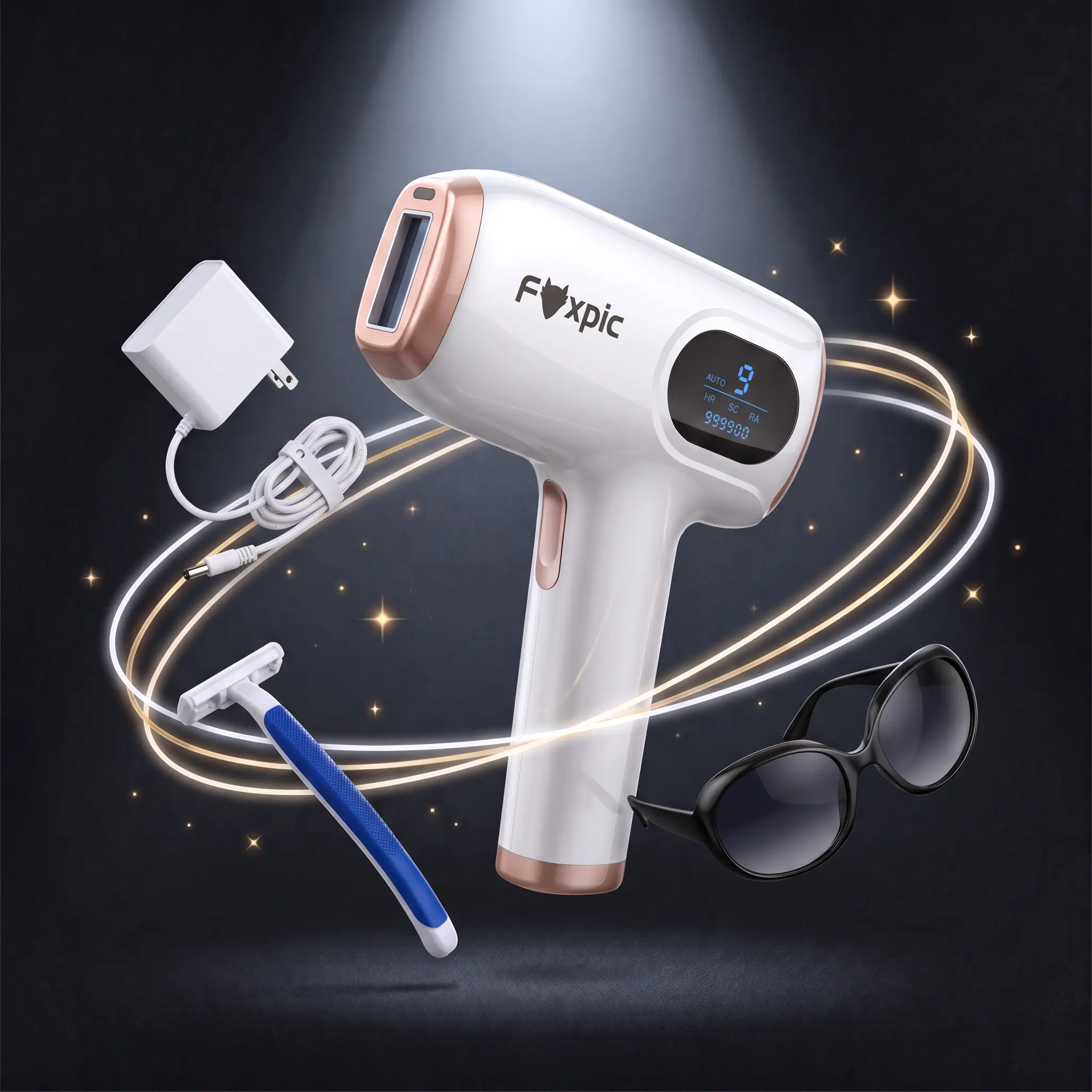 Foxpic Women's 3-in-1 Adjustable Laser Hair Removal Device - Portable Hair Removal Device, 9 Energy Levels, 999900 Flashes, LCD Display, Auto/Manual Modes, Body-Safe, Self Treat At-Home Use, Ideal Birthday Gift for Smooth Skin
