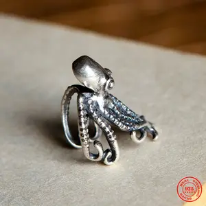 Ocean Style S925 Big Octopus Ear Cuffs Vintage Ear Bone Clip Earrings For Women Men No Piercing Fake Cartilage Earrings