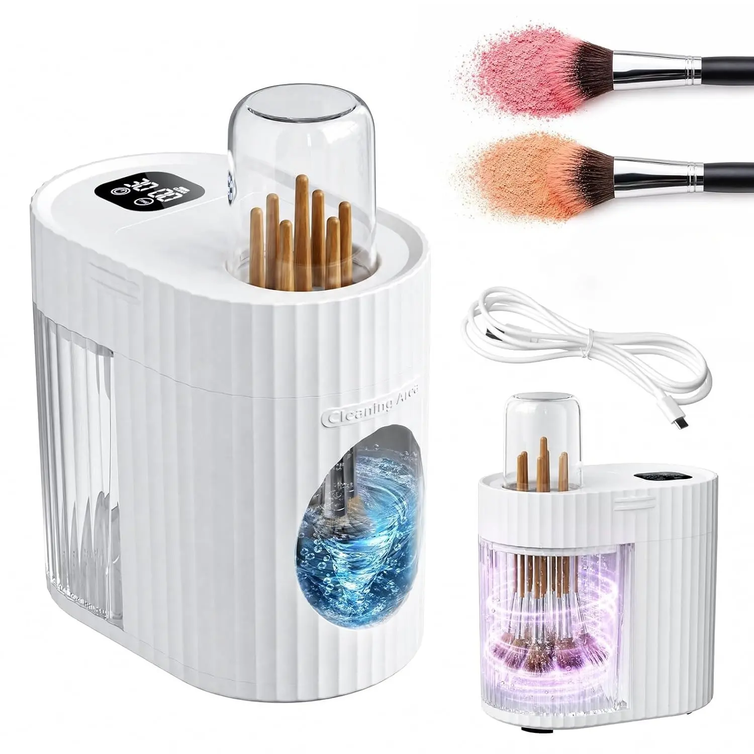 3-In-1 USB Electric Brush Cleaner & Dryer, Automatic Portable Deep Cleaning Machine, 1-Touch Operation, Fits Most Sizes [No Brushes Included]