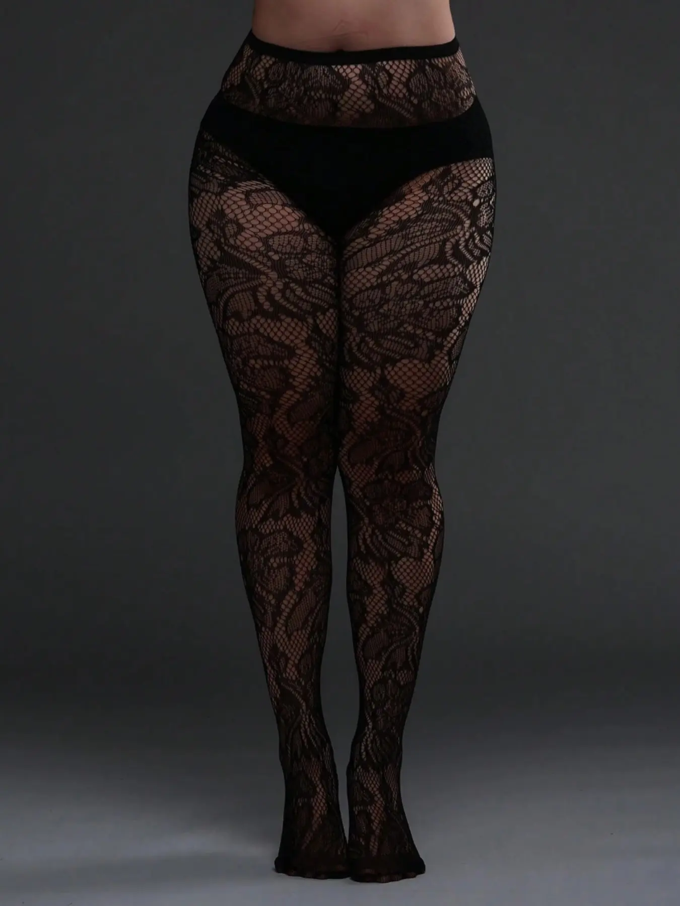 Plus Size Women's Fishnet Tight Pants, Leaf Cut-Out Design, Sexy Fashion, Suitable for Party, Home, Office, Daily Wear, Versatile Use