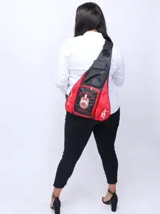 Delta Sigma Theta (ΔΣΘ) Red & Black, 1 Shoulder Crossbody GUITAR Sling/Shoulder bag with 5 External Pockets.