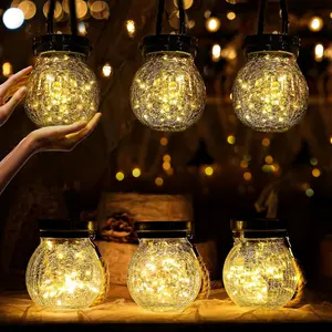 Cooo Gifts for her him 2 Pack Solar Lanterns Outdoor Waterproof Heavy Crackle Glass 30 LED Warm Firefly Lights Stainless Steel Lid 215% Solar for Women Mom Grandma Outdoor Lamps Garden Yard Decor