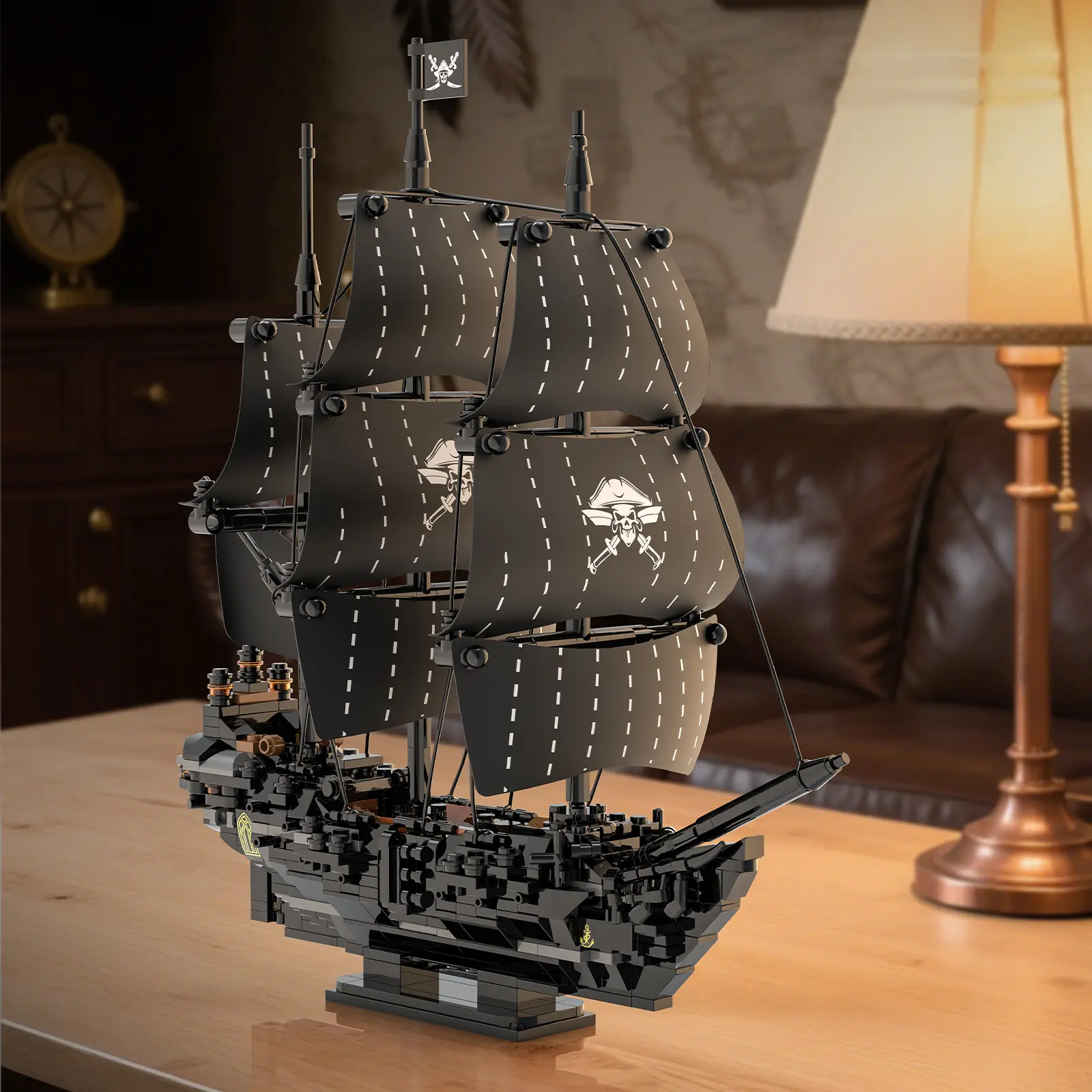 Black Dark Pearl Pirate Ship Construction Building Blocks Model Sailboat Ornaments Assembing Samll Particle Bricks Toys Kit Assembly Blocks Set Educational Toys Ideal Holiday Gifts Building Block Sets