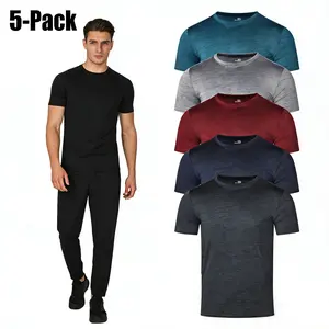 Men’s casual athletic short-sleeve T-shirts, 5 pieces. High-stretch, soft, breathable, comfortable fabric. Available in five colors. Suitable for casual outings and outdoor sports.